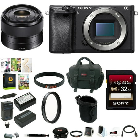 Sony a6300 Mirrorless Digital Camera w/ 35mm f/1.8 OSS E-Mount Prime Lens & 32 GB Memory Card Bundle