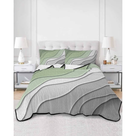 Quilts Full Size, Sage Green Grey Ombre Soft Comforter Bedding Set for Bed, Modern Abstract Art Aesthetics Lightweight Quilted Bedspread with Pillow Cover(2 Pieces) for All Season, 78x90 Inch