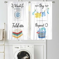 Laundry Room Curtians, Wash Dry Fold Repeat Laundry Quotes Rod Pockets Rural Country Farmhouse Laundry Drapes Treatments for Kitchen Living Room Bedroom Bathroom Windows 2 Panels, 55x39 Inch