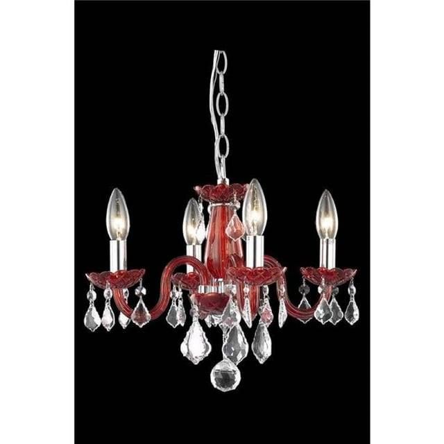 V7804D15RD-RC 12 x 15 in. Rococo 4 light Red Pendant - Royal Cut Crystals
