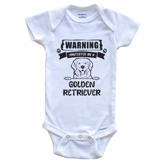 Warning Protected by a Golden Retriever Funny Cute Dog Breed Baby Bodysuit, 0-3 months white