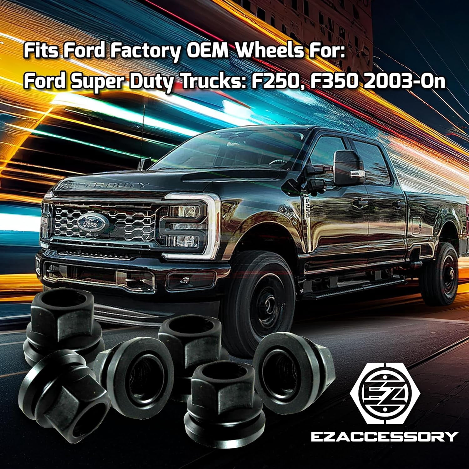 EZAccessory Wheel Lug Nuts Replacement For Factory OEM Ford 1/2" Thread Flat Washer Black Set of 20