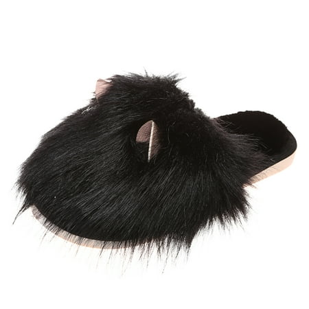 

Follure Girl women s casual shoes Women s Fashion Cute Ears Solid Color Plush Warm Closed-Toe Casual Slippers Black 36-37