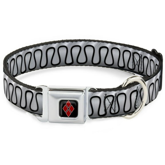 DC Comics Pet Collar, Dog Collar Metal Seatbelt Buckle, Harley Quinns Collar Ruffle White Black, 9.5 to 13 Inches 1.0 Inch Wide