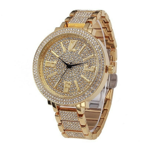 Mens Luxury Rhinestone Watch - Vintage-Inspired Quartz Timepiece with Oversized Rhinestone Dial and Durable Band for Men