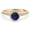 thumbnail image 3 of Gem Stone King 10K Yellow Gold Blue Sapphire and Lab Grown Diamond Engagement Ring for Women | 1.41 Cttw | Round 6MM | Gemstone September Birthstone | Available in Size 5,6,7,8,9, 3 of 6
