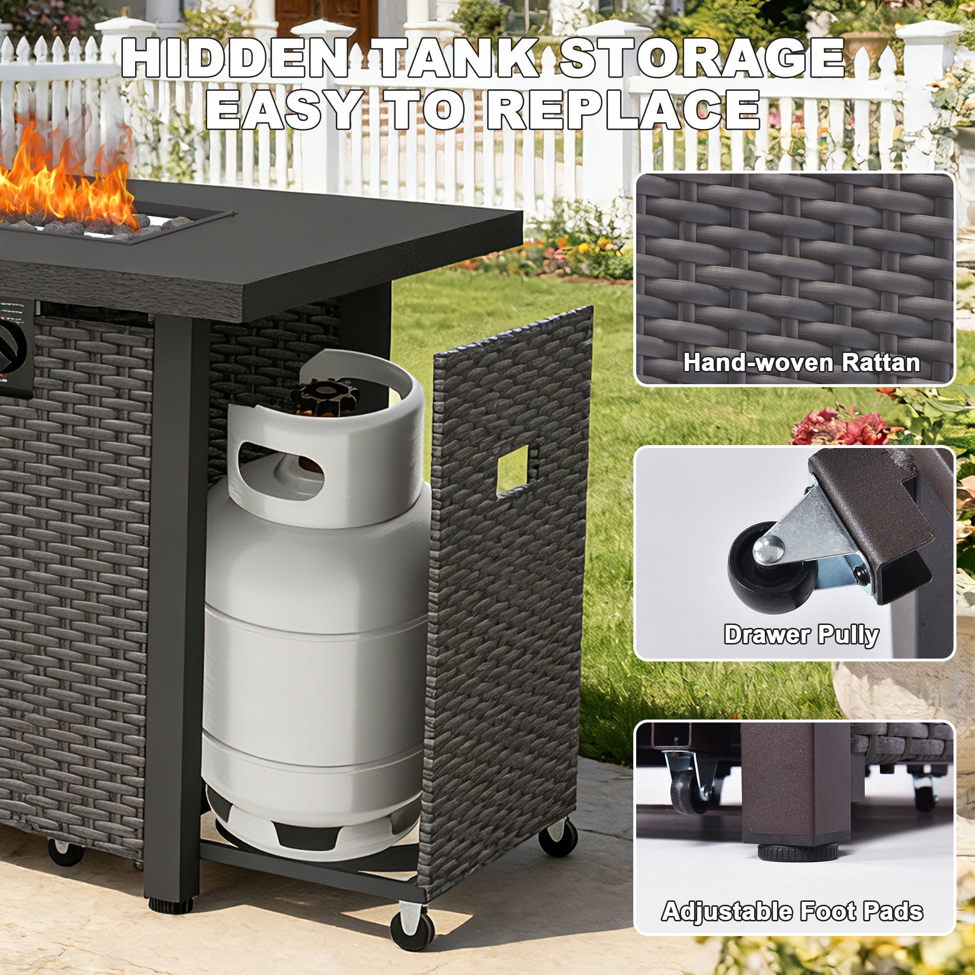 42" Propane Fire Pit, 50,000 BTU Auto-Ignition Gas Fire Pit Table, Outdoor Fire Tables with Lid and lava rocks for Outside, Garden, Backyard