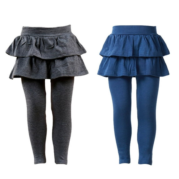 URMAGIC Girls' Leggings with Skirt - 2 Pack of Cotton Ruffle Skirt Pants for Kids for 4-10 Years