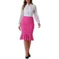 thumbnail image 2 of INSPIRE CHIC Women's Elegant Vintage Mermaid Fishtail Lace Skirts Stretch Office Bodycon Pencil Skirt L Hot Pink, 2 of 6