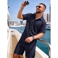 thumbnail image 5 of RICHCOIN Men's 2 Piece Outfits Textured Knit Short Sleeve Button Down Shirts and Shorts Old Money Casual Sets, 5 of 7