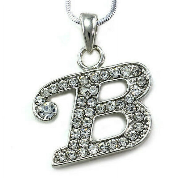 Initial B Necklace Chain Clear Stone Crystal Rhinestone Silver Tone Pendant NEW