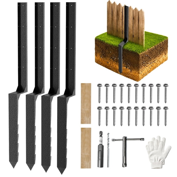 Jaxpety 4 Pack Heavy Duty Fence Post Repair Kit - Ground Spike Anchors for Fixing Tilted, Broken Wood Fence Posts