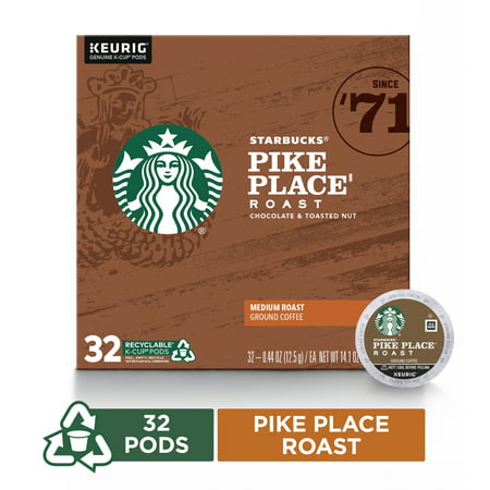 Starbucks Pike Place Roast Medium Roast Single Cup Coffee for Keurig Brewers, Box of 10 K-Cup