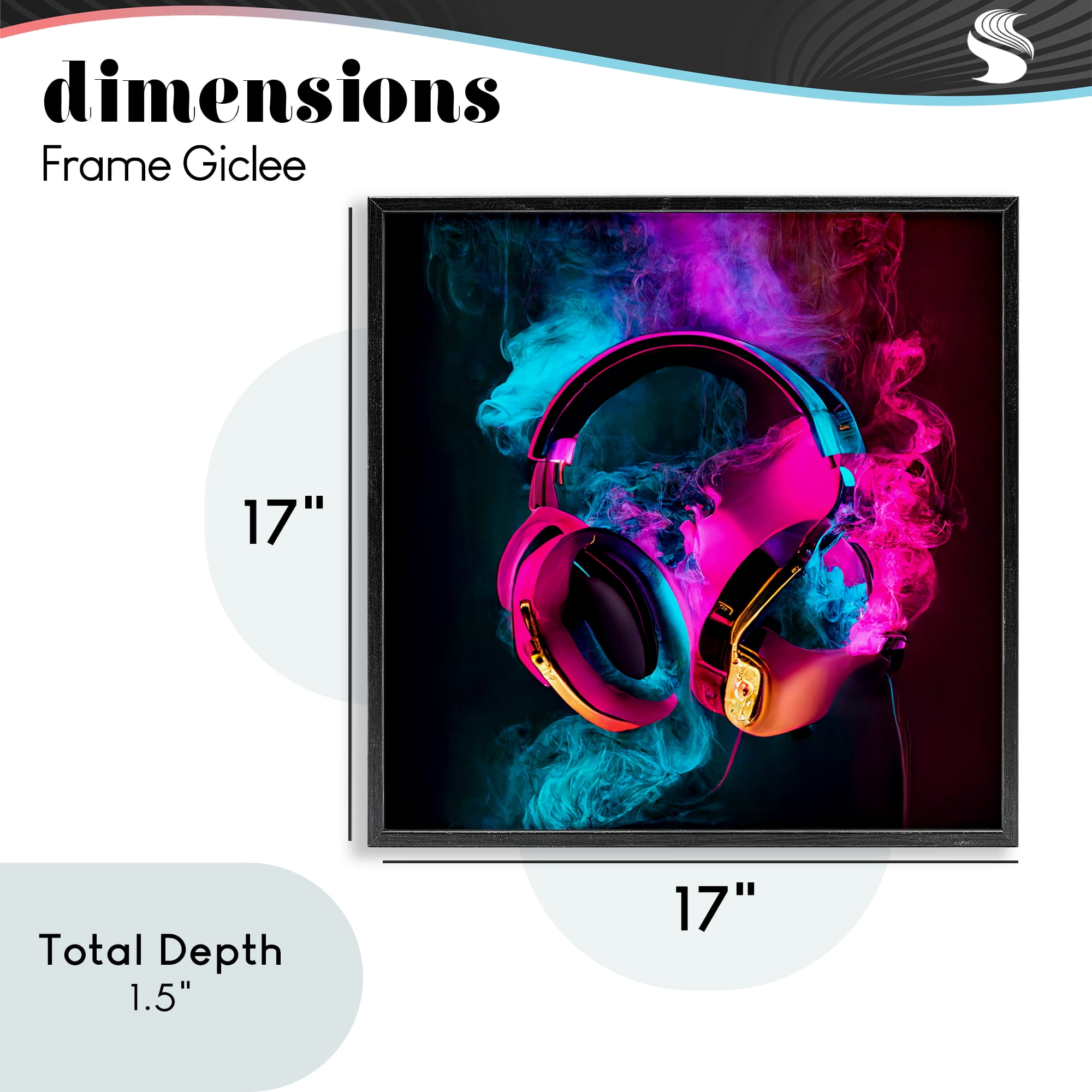 Power Play Pink & Blue Headphones Black Framed Giclee Art, design by Sasha