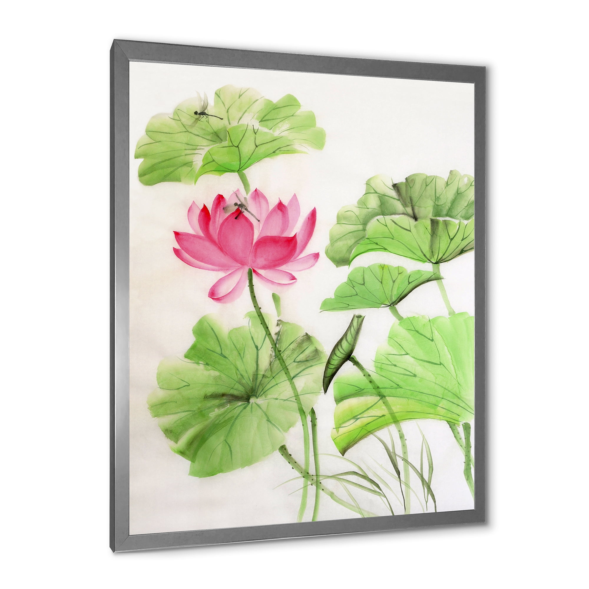 Designart 'Dragonfly and Lotus' Traditional Framed Art Print