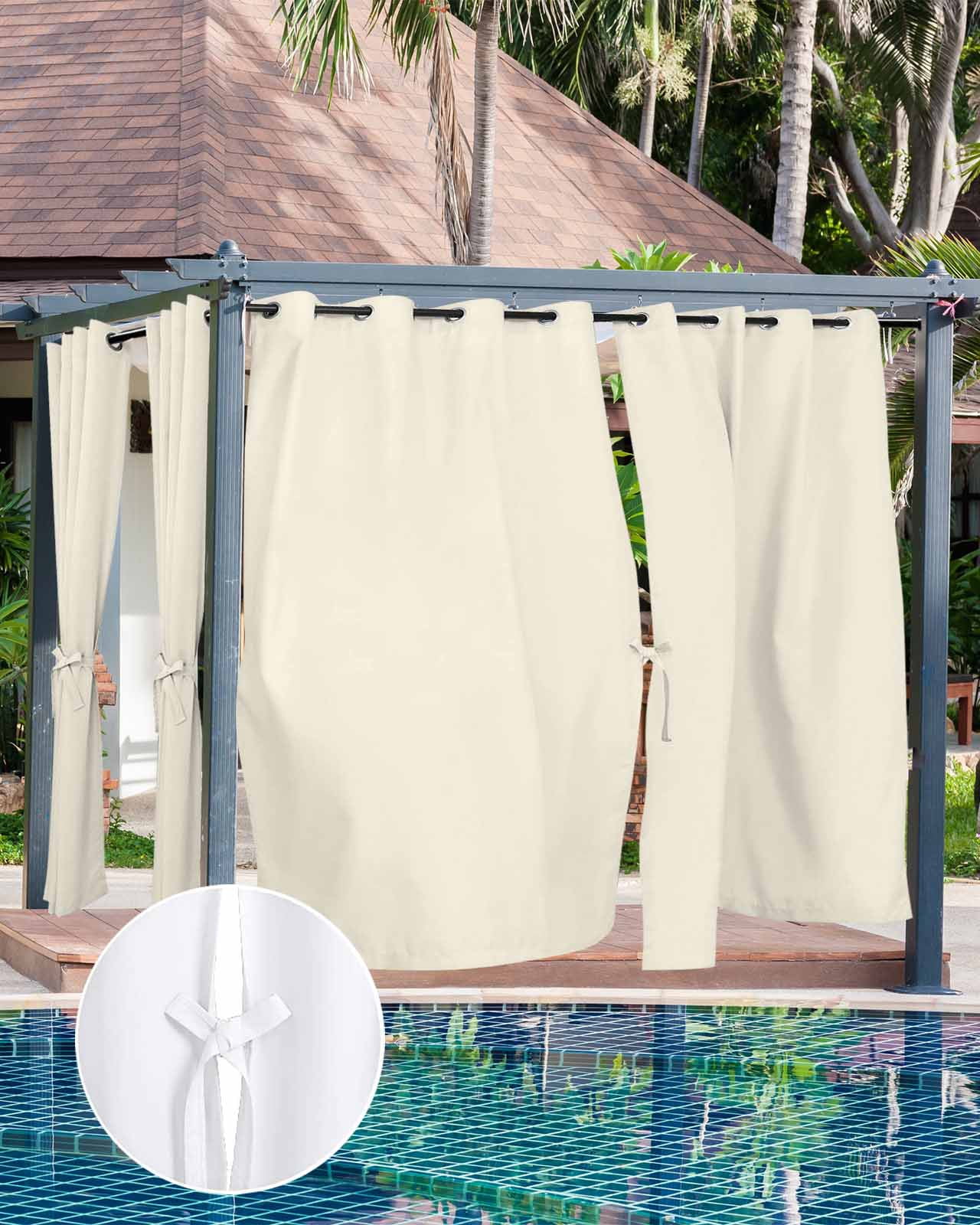 nqOlkjepod Outdoor Curtains for Patio Waterproof, Cream Outdoor Privacy Panels Grommet, Modern Pure Beige Blackout Outside Curtains for Porch/Cabana/Pergola/Gazebo 54"x108", 1 Panel
