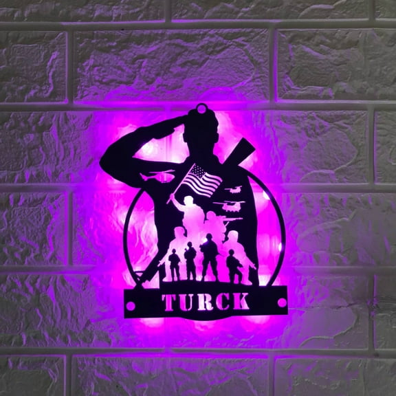 Handmadetneonsign Custom US Soldier Military Metal Wall Art LED Light | Personalized American Army