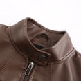 thumbnail image 4 of Defitshape Women's Faux Leather Jacket Motorcycle Jackets Winter Long Sleeve Zip Up Vintage Slim Fit Moto Jacket Coffee Small, 4 of 4