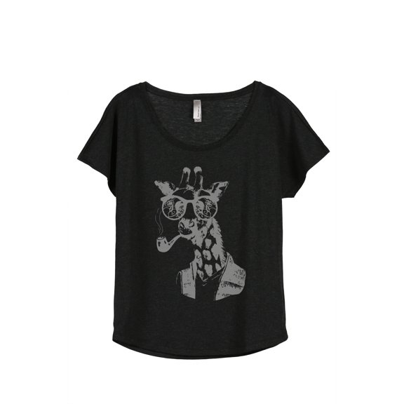 Thread Tank Hipster Giraffe Women's Relaxed Slouchy Dolman T-Shirt Tee Heather Black 3X-Large