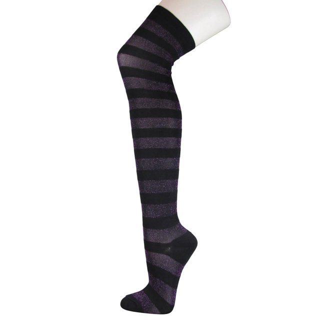 Couver Fashion Sexy Ladywomen Thigh High Over The Knee Striped Stocking Socks Glitter Purple 1621