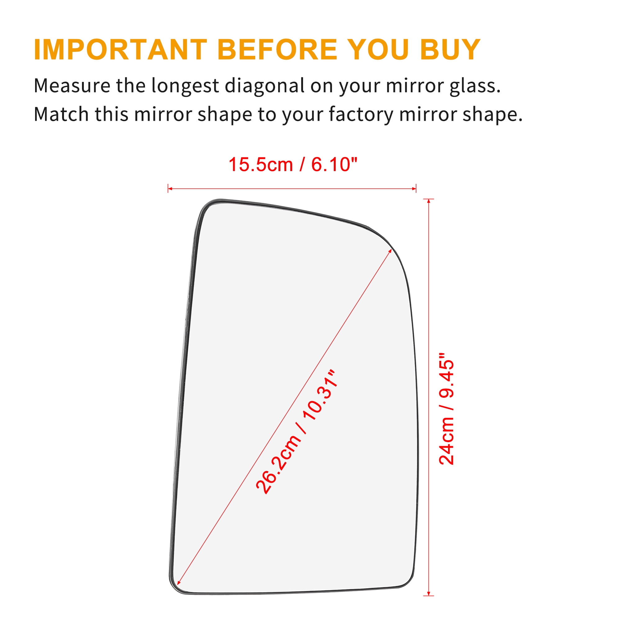 Unique Bargains Car Rearview Mirror Glass with Backing Plate Heated Right