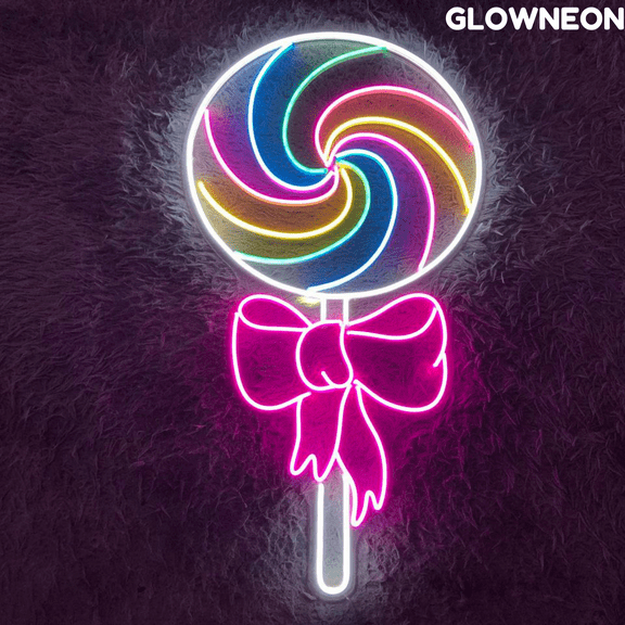 Glowneon Candy Bar Neon Sign, Candy With Bow Led Sign, Candy Shop Art
