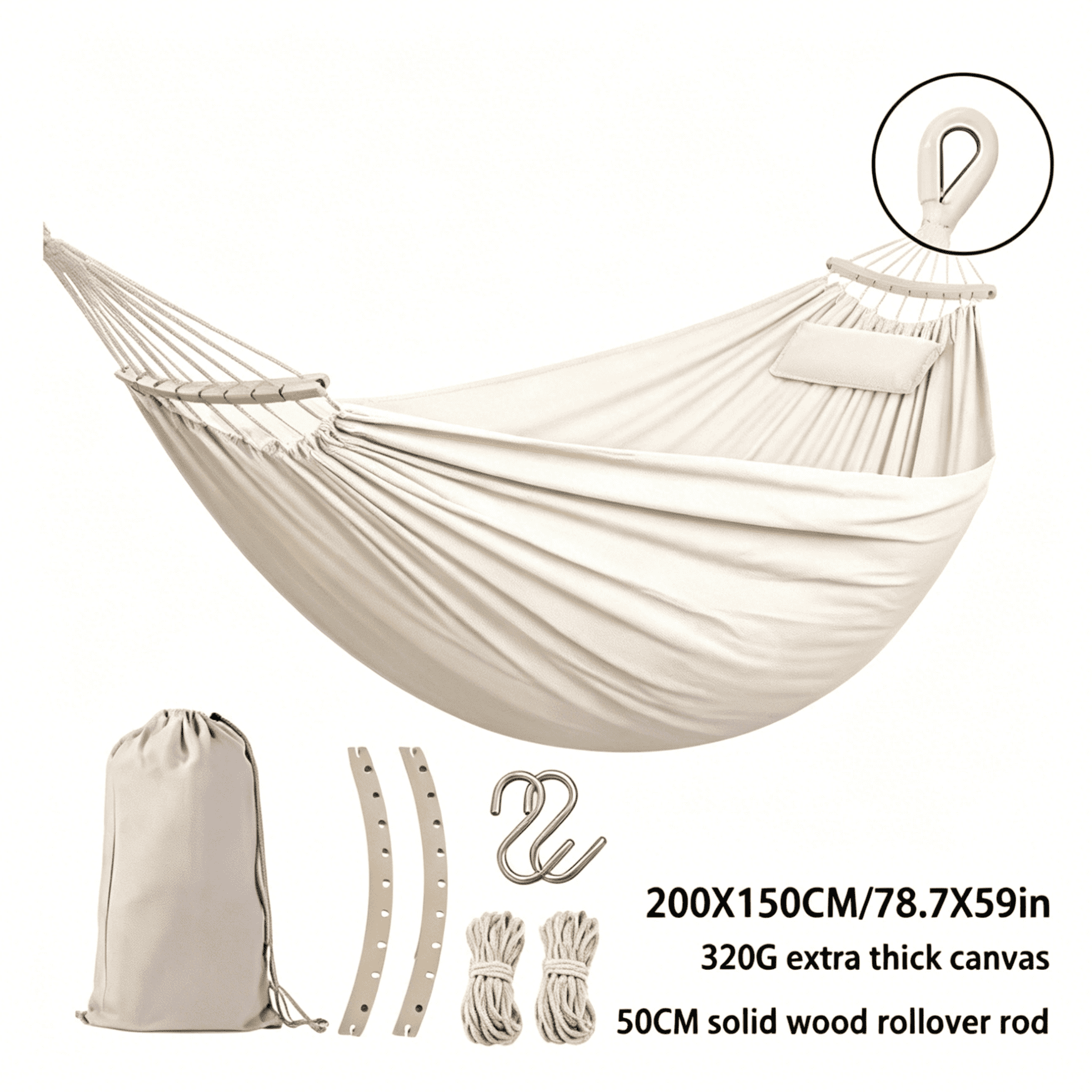 Oaskys Bohemian Style Hammock with Tassels – Handmade Rope Hammock with Wooden Spreader Bars, Heavy Duty Hanging Hammock for Outdoor Garden, Patio and Backyard