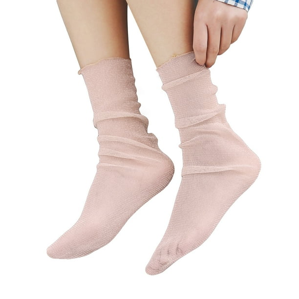 Medias largas holgadas por encima de la rodilla, de seda transparente, para mujeres y niñas (rosa claro)