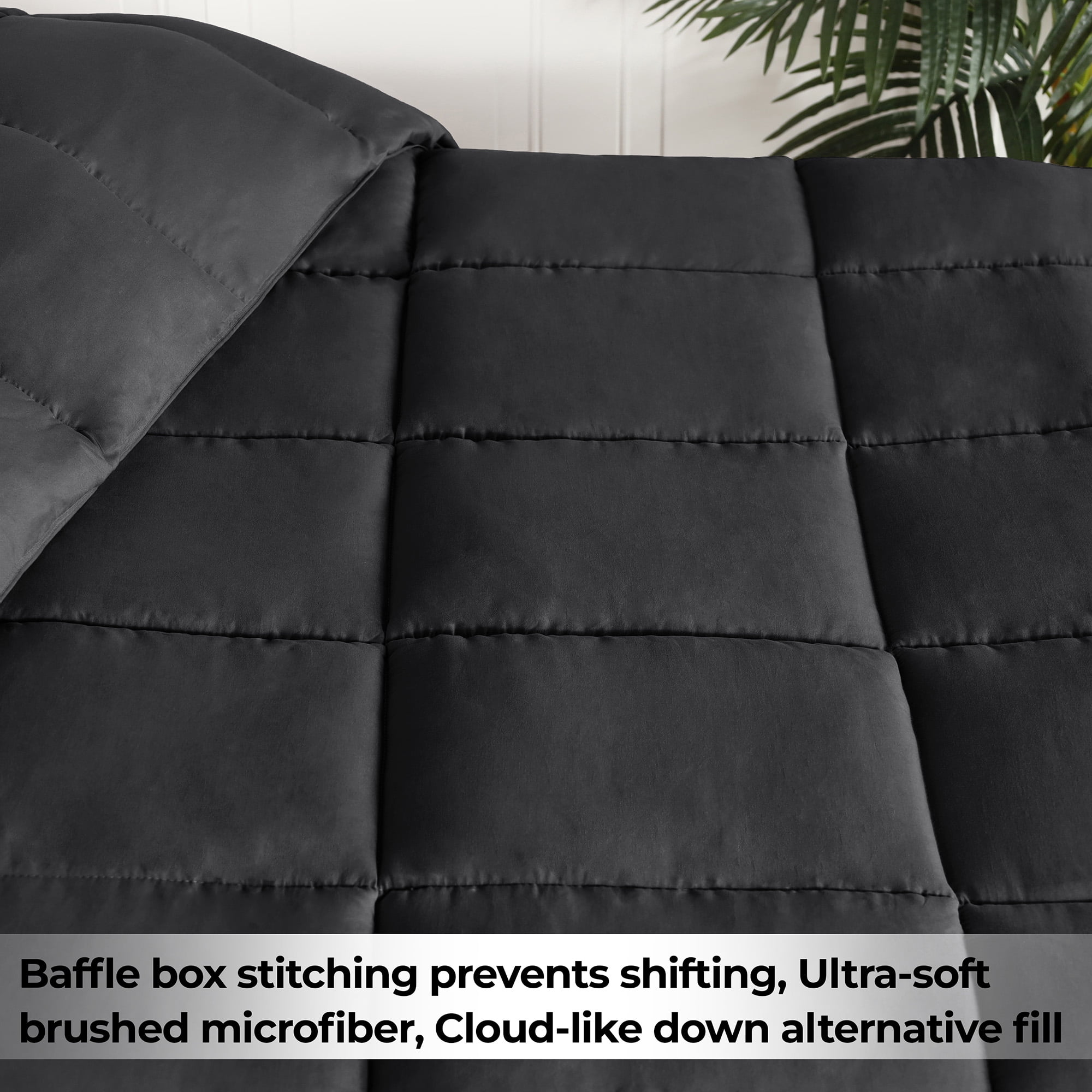 Superior Solid Comforter Down Alternative Bedding, King, Black