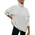 thumbnail image 3 of Women'S High Neck Sweaters Loose Fit Fall Winter Pullover Jumper Tops White S, 3 of 8