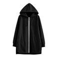 thumbnail image 6 of Women Hoodie Jacket Sevevn Hooded Full Zip Longline Fit Fleece Fabric Side Snap Buttons Side Pockets Long Sleeve Outerwear For Daily Casual Wear, 6 of 9
