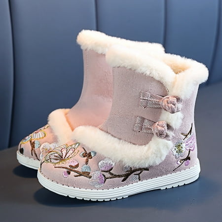 

Cathalem Winter Boots Kids Toddler Ethnic Style Cotton Boots For Gilrs Cloth Shoes Warm Winter Snow Boots Embroidery Print Boot Pink 2.5 Years