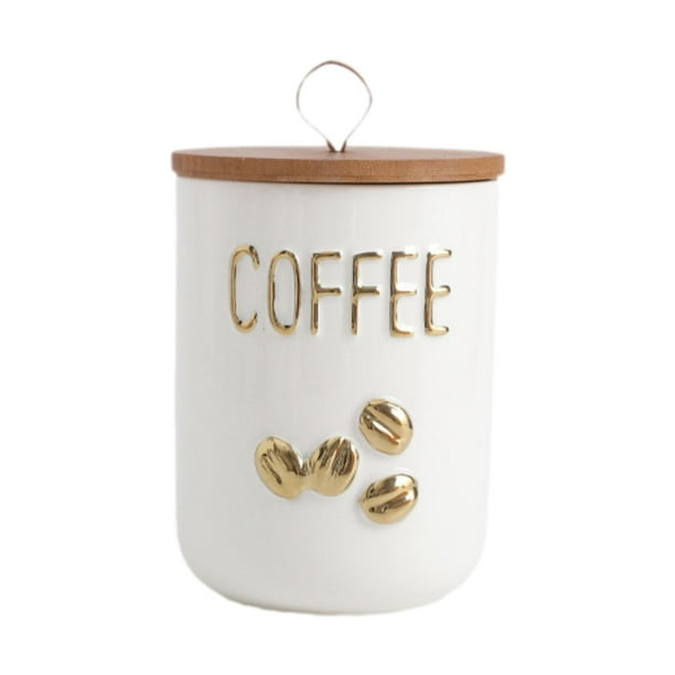 Tarro de cerámica multiusos con tapa de madera, elegante y hermético. patrón de café