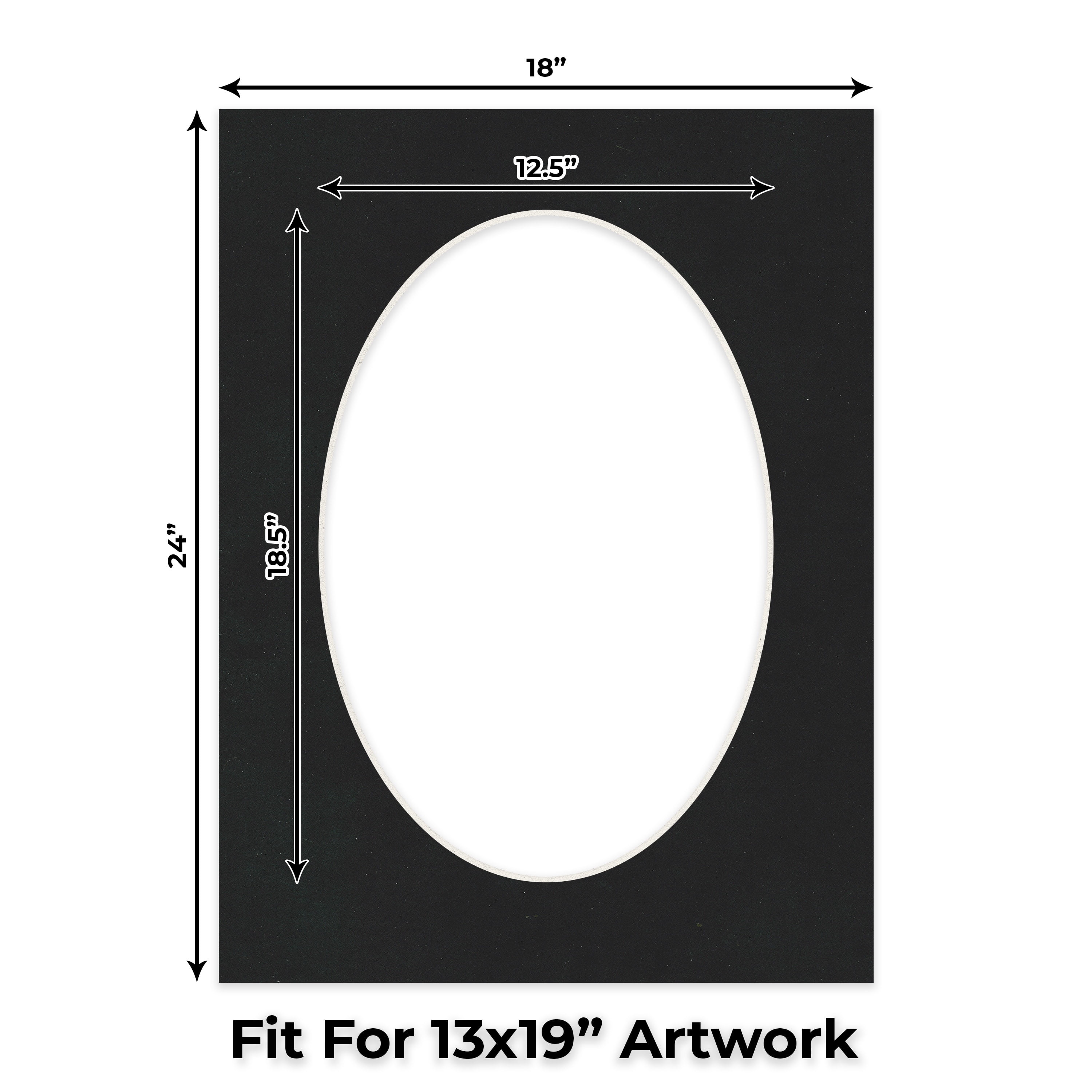 Black Suede Picture Frame Mat for 18x24 Frames - Oval Opening for 13x19 Photos - 1 Mat