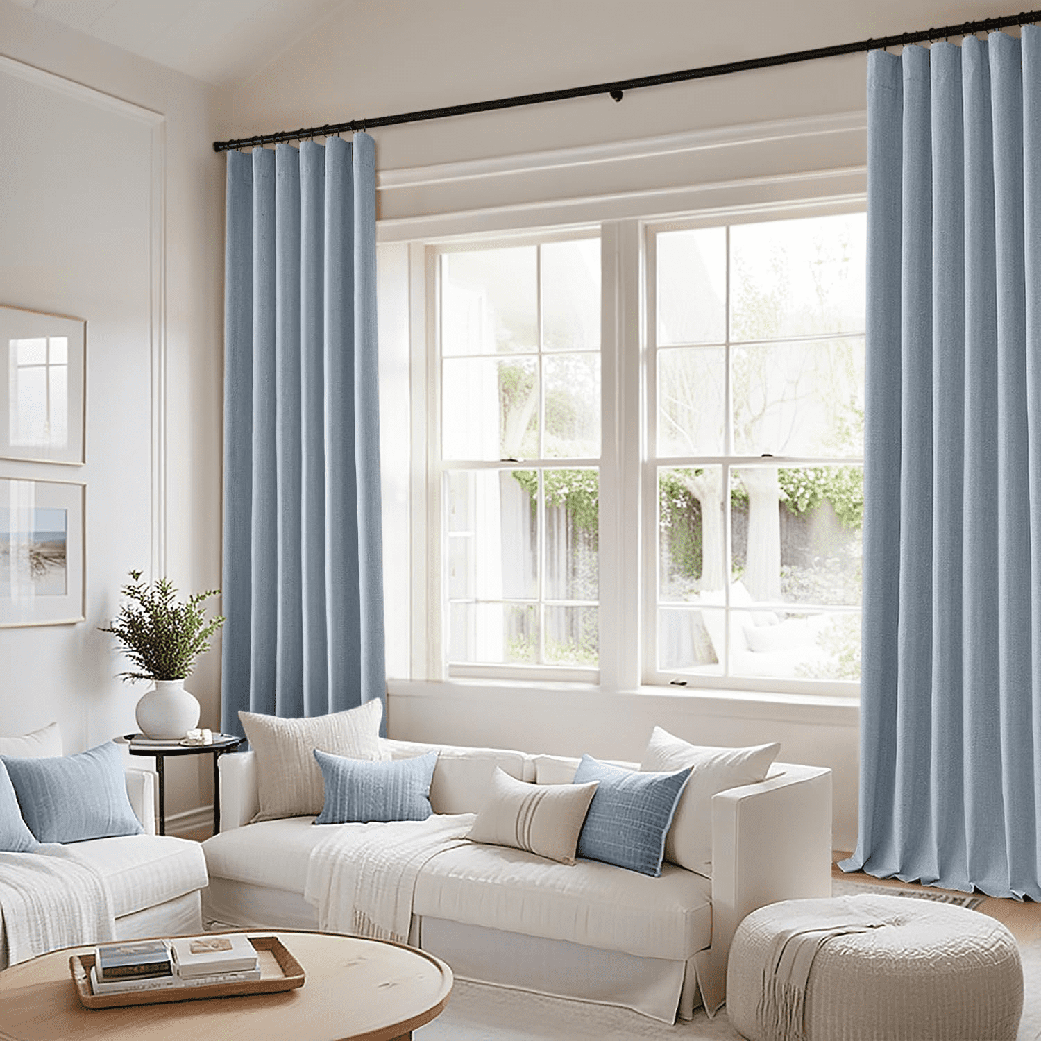 CRXX 100% Blackout Curtains 84 Inch Long 2 Panels Set - Thick Faux Linen Textured, Noise Reducing, Thermal Insulated, Light Blocking Drapes for Bedroom, Living Room, Nursery