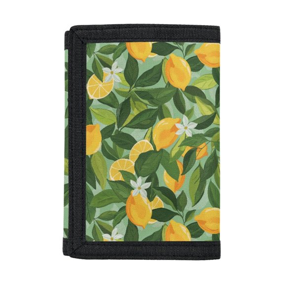Chririnla Polyester Trifold Card Wallet with Foldable Waterproof Children's Wallet for Outdoor, Lemon & Green Leaf Print Youth Wallet