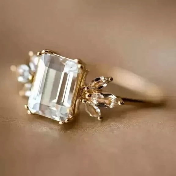 2.10Ct Emerald Cut Lab-Created Diamond Women Engagement Ring 14KYellow Gold Plated