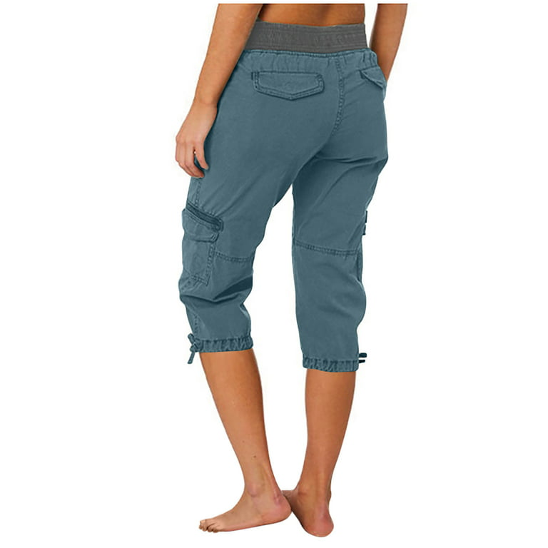 Cargo Pants for Women Capri Cargos High Waisted Streetwear Summer Casual  Lounge Capris Slacks with Multi Pockets (X-Large, Navy) 