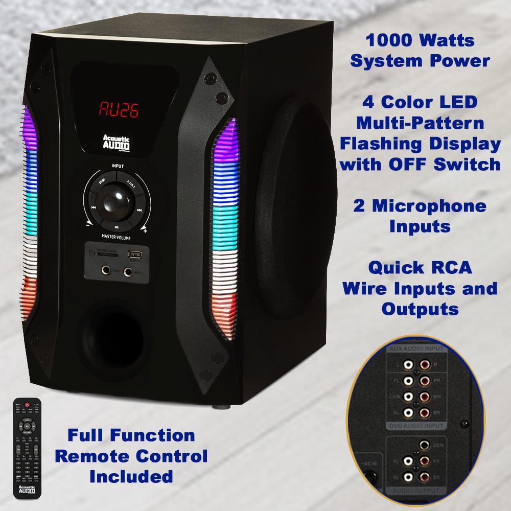 Acoustic Audio AAT1002 Bluetooth Tower 5.1 Home Theater Speaker System with 8" Powered Subwoofer