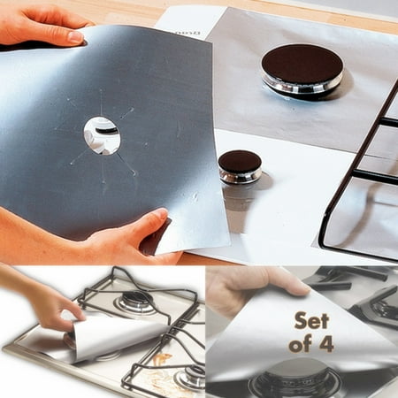 4pcs Aluminum Stove Mat Reusable Stovetop Protectors Foil Gas Hob Protector Liner Stove Clean Mat Pad For Kitchen Home