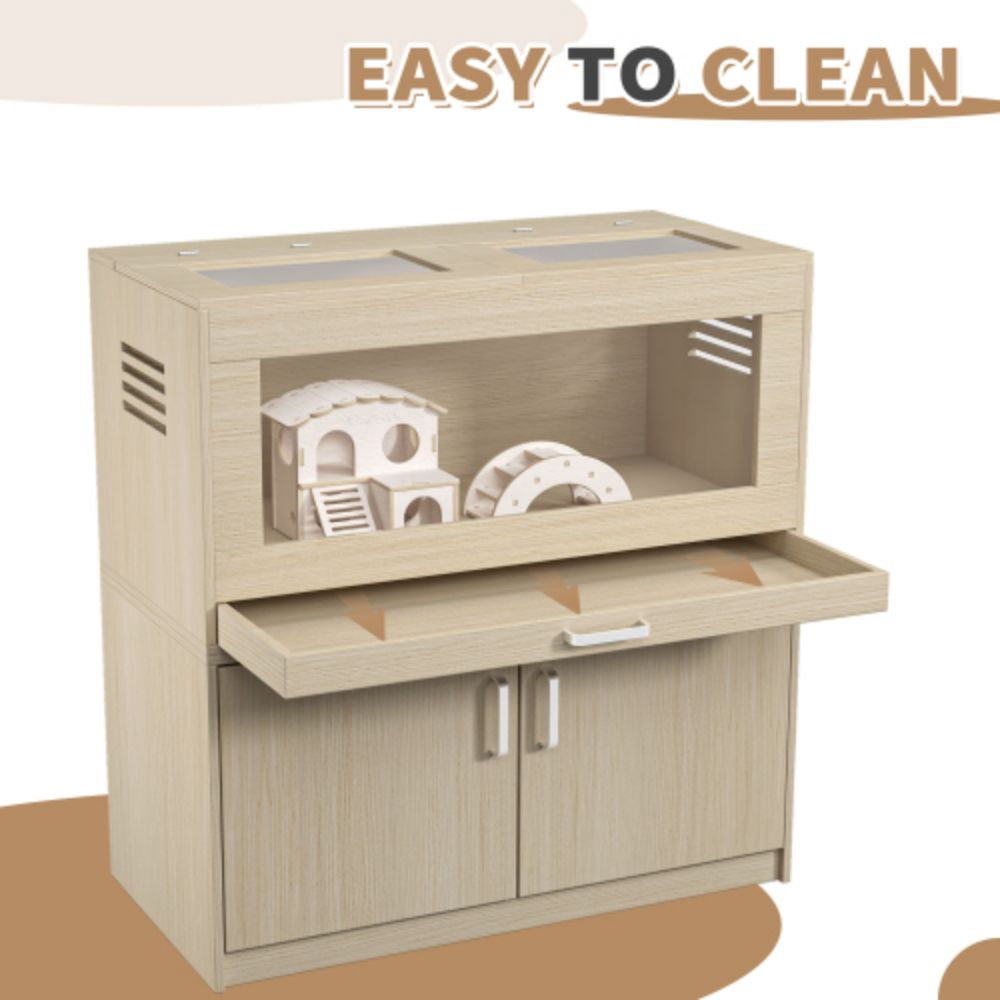 M optimized Hamster Habitat Cage, Wooden Hamster Cage With Storage Cabinet & Drawer, Openable Top, Bridges, Guinea Pig Cage for Small Pet Gerbil Hedgehog