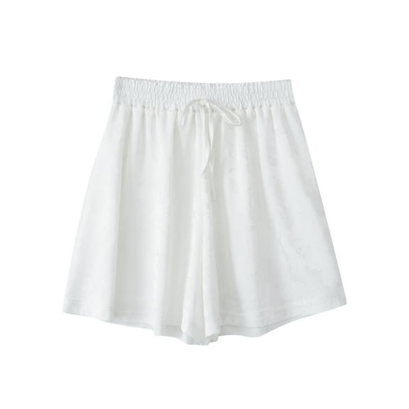 MIUOWANP Women's Casual Shorts High Waisted Floral Print Drawstring Waist Quick-Drying Sports Shorts Size XL(10)White