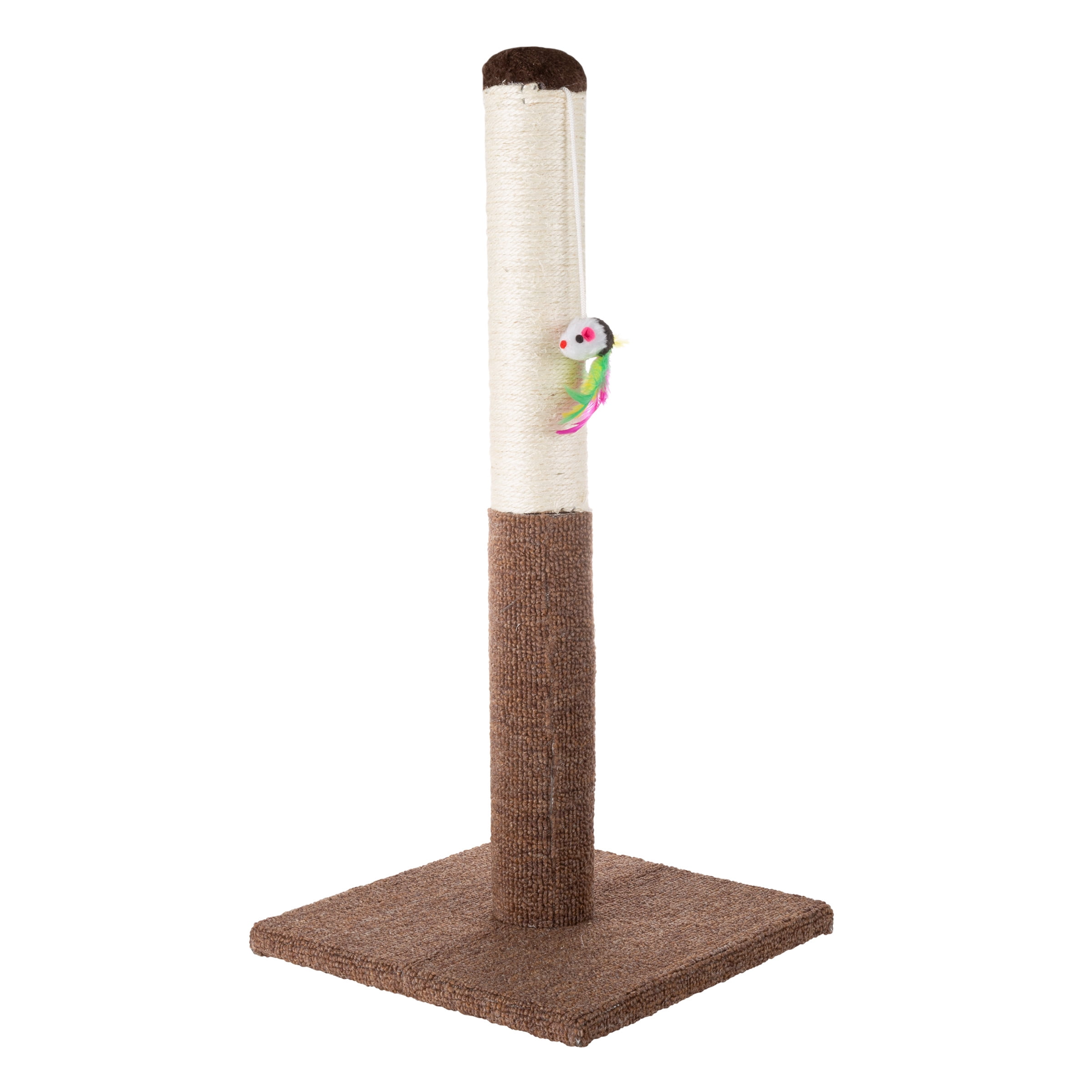 PETMAKER Cat Scratching Post - Tall Scratcher with 24.5 inch Sisal Rope and Carpet, Hanging Mouse Toy