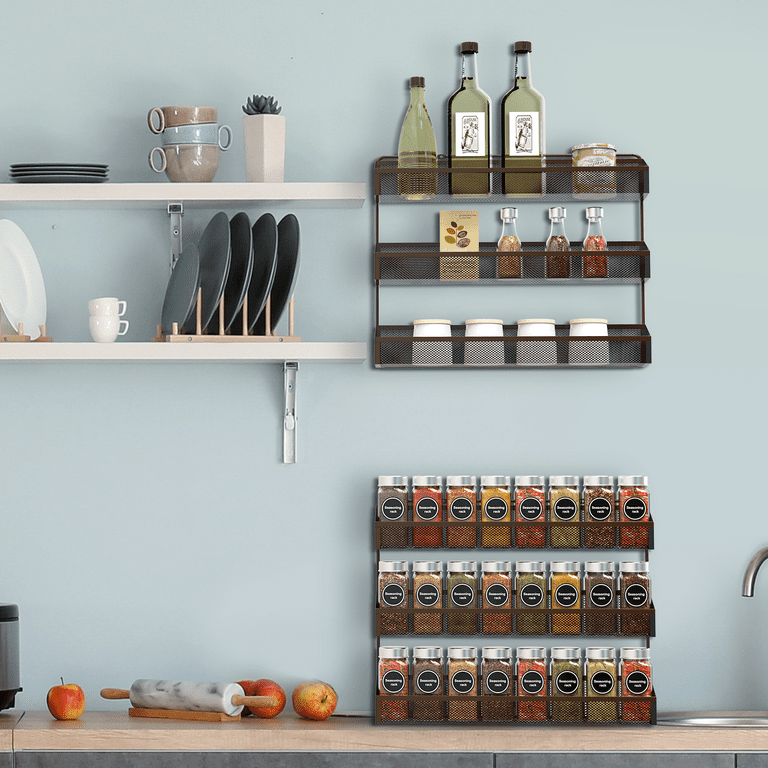 TreeLen Spice Rack Organizer for Countertop 2 Tier Counter Shelf Standing Holder Storage for Kitchen Cabinet-Bronze