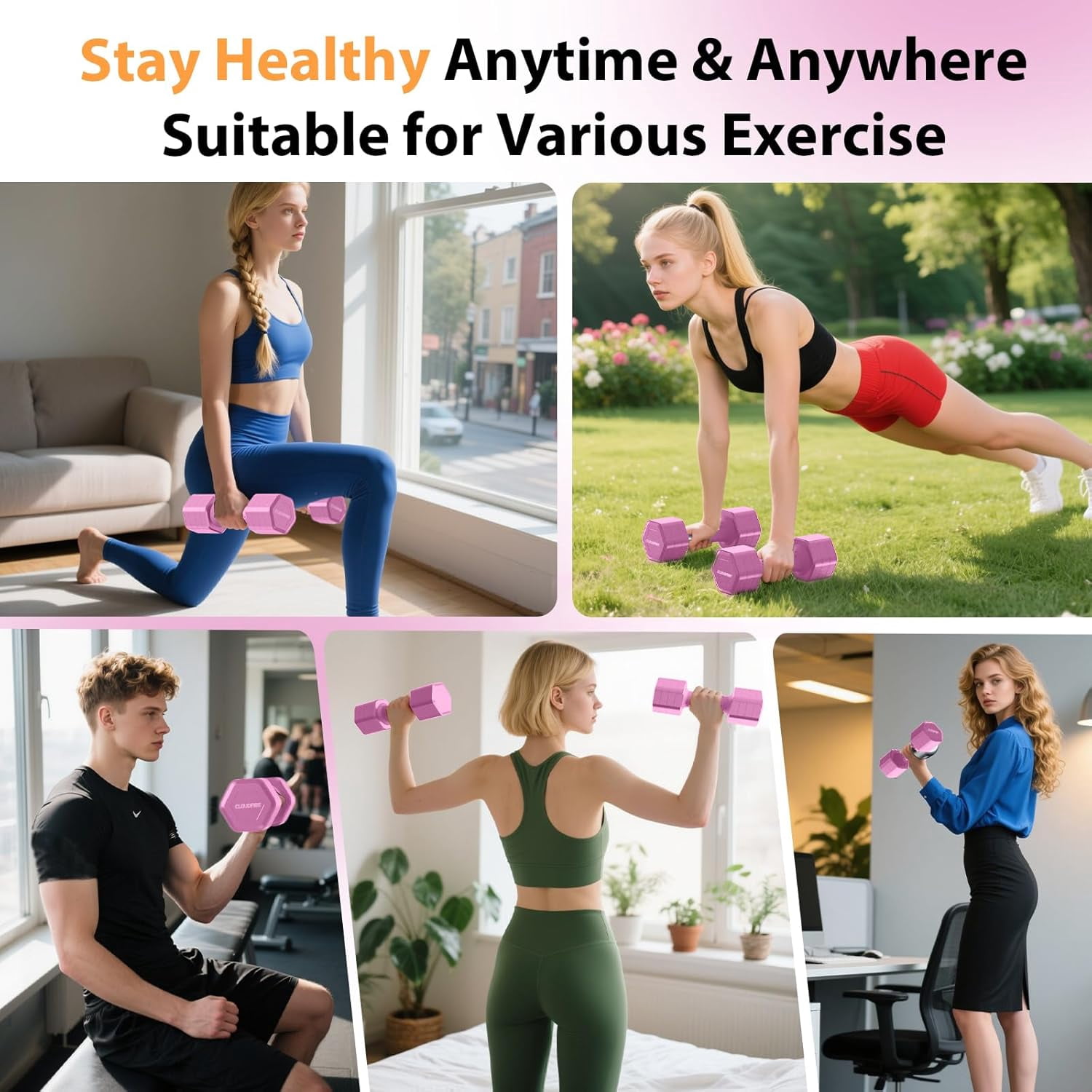 Adjustable Dumbbell Set of 2, 4 in 1 Free Weights Dumbbells Set, Hand Weights for Women at Home, 5 lb Dumbbells Set with Non-slip Comfort Handle for Home Gym Exercise Workout Training