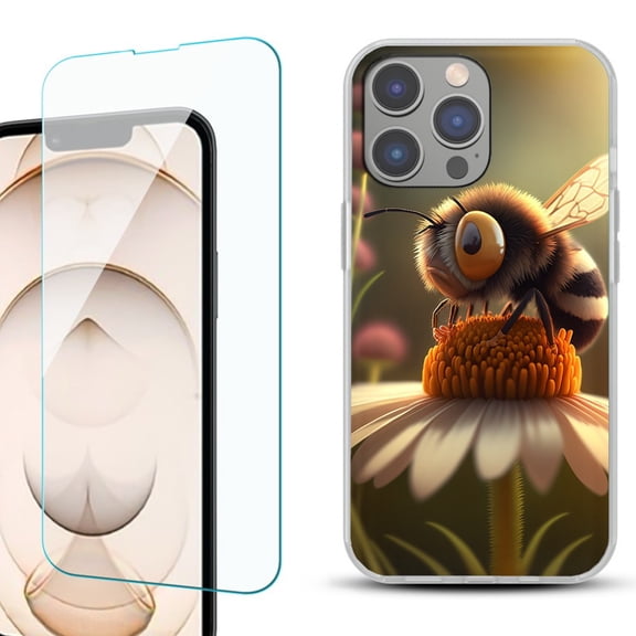 OneToughShield ® for iPhone 15 Pro Shockproof Phone Case, with Tempered Glass Screen Protector - Little Bee