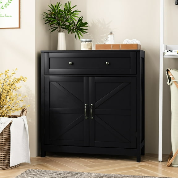 Barn Door Storage Accent Cabinet | Ideal for Kitchen and Dining | High - Quality Particle Board | Anti - Tip and Easy Assembly