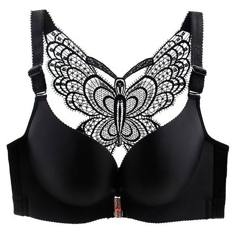 S LUKKC LUKKC Front Close Wirefree Bras for Women Plus Size Seamless Front  Closure Lace Butterfly Backless Bra Post-Surgery Brassiere Push up Bralette  Comfort Everyday Underwear Clearance! 