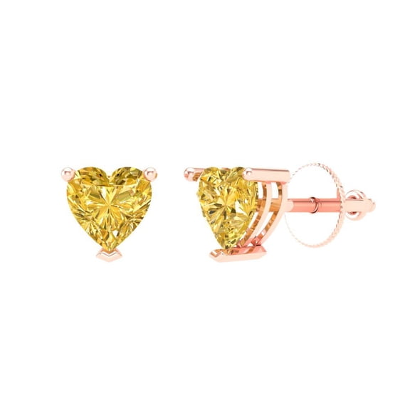 Clara Pucci 1.5Ct Yellow Heart Cut VVS1 Screw Back Stud 18k Solid hypoallergenic Gold Designer Earrings For April