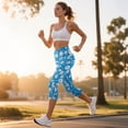 thumbnail image 3 of SCRAWLGOD Daisy Blue Cozy Capri Leggings for Women, High Waist Non-See-Through Yoga Pants with Pockets, Breathable Tummy Control Athletic Cropped Tights, XS, 3 of 7